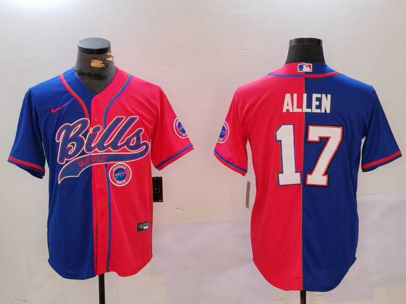 Men%27s Buffalo Bills #17 Josh Allen Red Blue Team Cool Base Stitched Baseball Jersey